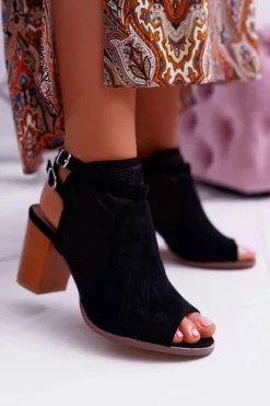 Damskie Boto Sandały Damskie Zamszowe Czarne Thido