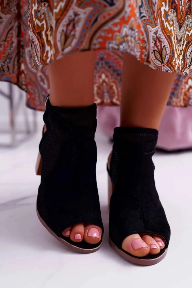 Damskie Boto Sandały Damskie Zamszowe Czarne Thido