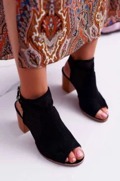 Damskie Boto Sandały Damskie Zamszowe Czarne Thido