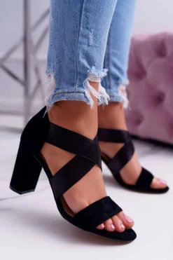 New Evento Sandały Damskie Zamszowe Wsuwane Czarne Varina