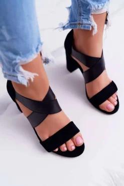 New Evento Sandały Damskie Zamszowe Wsuwane Czarne Varina