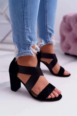 New Evento Sandały Damskie Zamszowe Wsuwane Czarne Varina