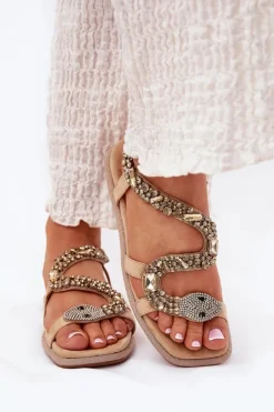 Hot Artiker Sandały Damskie Ze Zdobieniem Wąż Eko Zamszowe 56C1361 Beżowe Beżowy