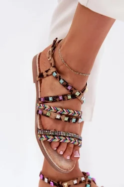 Sale Boto Sandały Damskie Ze Zdobieniem I Plecionymi Paskami Panterka Delyra