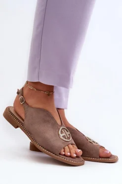 Damskie Damskie buty S.Barski Sandały Damskie Ze Złotą Ozdobą Eko Zamszowe S.Barski KV27-059 Brązowe