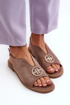 Damskie Damskie buty S.Barski Sandały Damskie Ze Złotą Ozdobą Eko Zamszowe S.Barski KV27-059 Brązowe