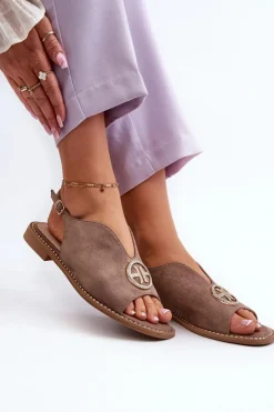 Damskie Damskie buty S.Barski Sandały Damskie Ze Złotą Ozdobą Eko Zamszowe S.Barski KV27-059 Brązowe