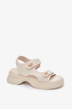 Evento Sandały Płaskie*Sandały Damskie Ze Złotymi Detalami Beżowe Luvira Beżowy