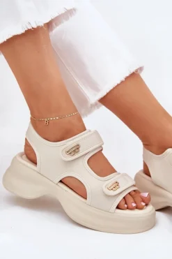 Evento Sandały Płaskie*Sandały Damskie Ze Złotymi Detalami Beżowe Luvira Beżowy