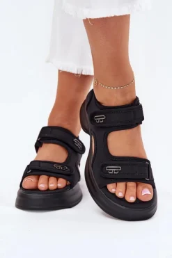 Damskie Evento Sandały Damskie Ze Złotymi Detalami Czarne Luvira