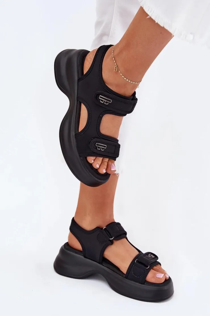 Damskie Evento Sandały Damskie Ze Złotymi Detalami Czarne Luvira