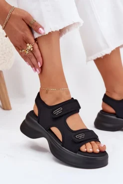 Damskie Evento Sandały Damskie Ze Złotymi Detalami Czarne Luvira