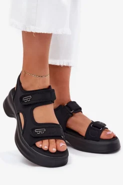 Damskie Evento Sandały Damskie Ze Złotymi Detalami Czarne Luvira