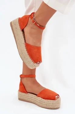 Boto Sandały Płaskie|Espadryle Na Platformie*Sandały Espadryle Damskie Na Platformie Z Plecionką Pomarańczowe Selise Pomarańczowy
