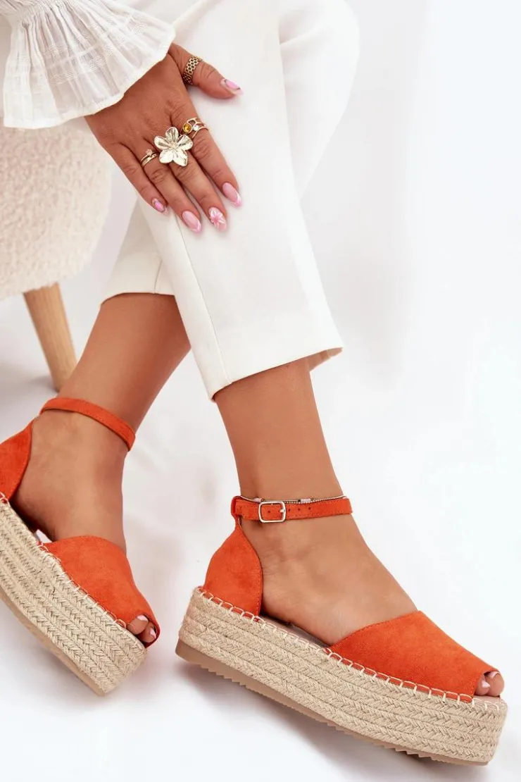 Boto Sandały Płaskie|Espadryle Na Platformie*Sandały Espadryle Damskie Na Platformie Z Plecionką Pomarańczowe Selise Pomarańczowy