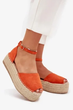Boto Sandały Płaskie|Espadryle Na Platformie*Sandały Espadryle Damskie Na Platformie Z Plecionką Pomarańczowe Selise Pomarańczowy