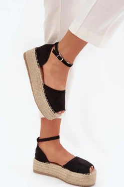 Damskie Boto Sandały Espadryle Damskie Na Platformie Z Plecionką Czarne Selise