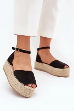 Damskie Boto Sandały Espadryle Damskie Na Platformie Z Plecionką Czarne Selise