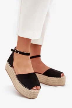 Damskie Boto Sandały Espadryle Damskie Na Platformie Z Plecionką Czarne Selise