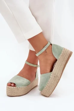 New Boto Sandały Espadryle Damskie Na Platformie Z Plecionką Miętowe Selise
