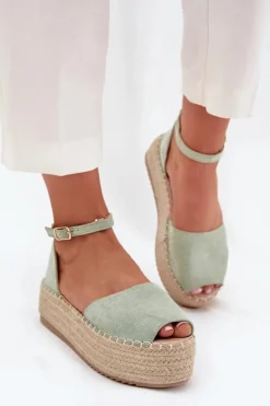 New Boto Sandały Espadryle Damskie Na Platformie Z Plecionką Miętowe Selise