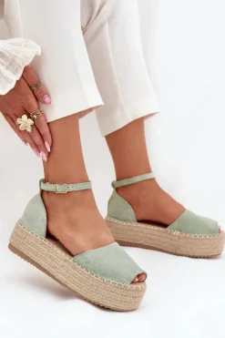 New Boto Sandały Espadryle Damskie Na Platformie Z Plecionką Miętowe Selise