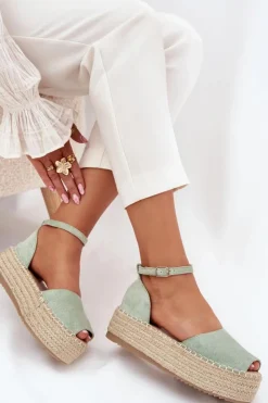 New Boto Sandały Espadryle Damskie Na Platformie Z Plecionką Miętowe Selise
