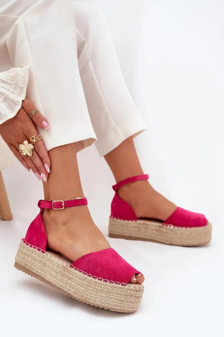 Online Boto Sandały Espadryle Damskie Na Platformie Z Plecionką Fuksja Selise Różowy
