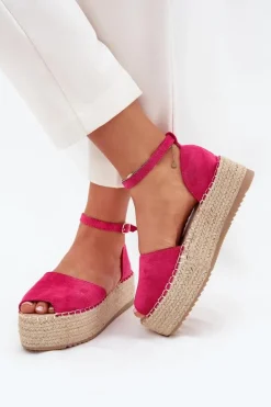 Online Boto Sandały Espadryle Damskie Na Platformie Z Plecionką Fuksja Selise Różowy