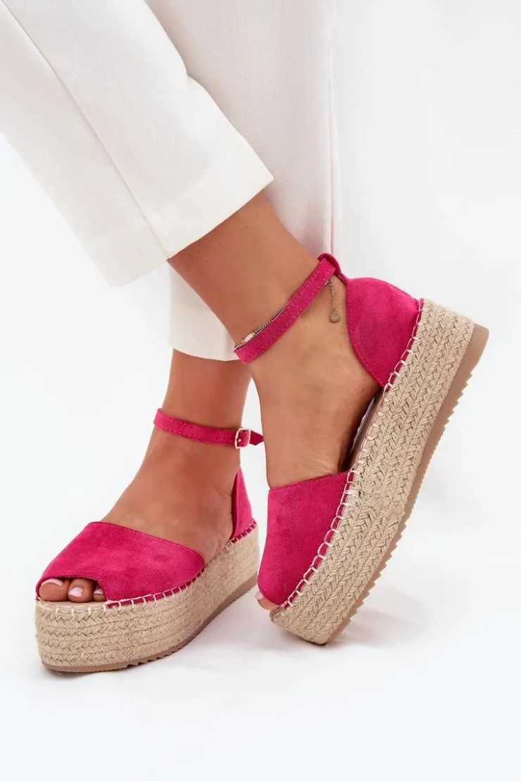 Online Boto Sandały Espadryle Damskie Na Platformie Z Plecionką Fuksja Selise Różowy
