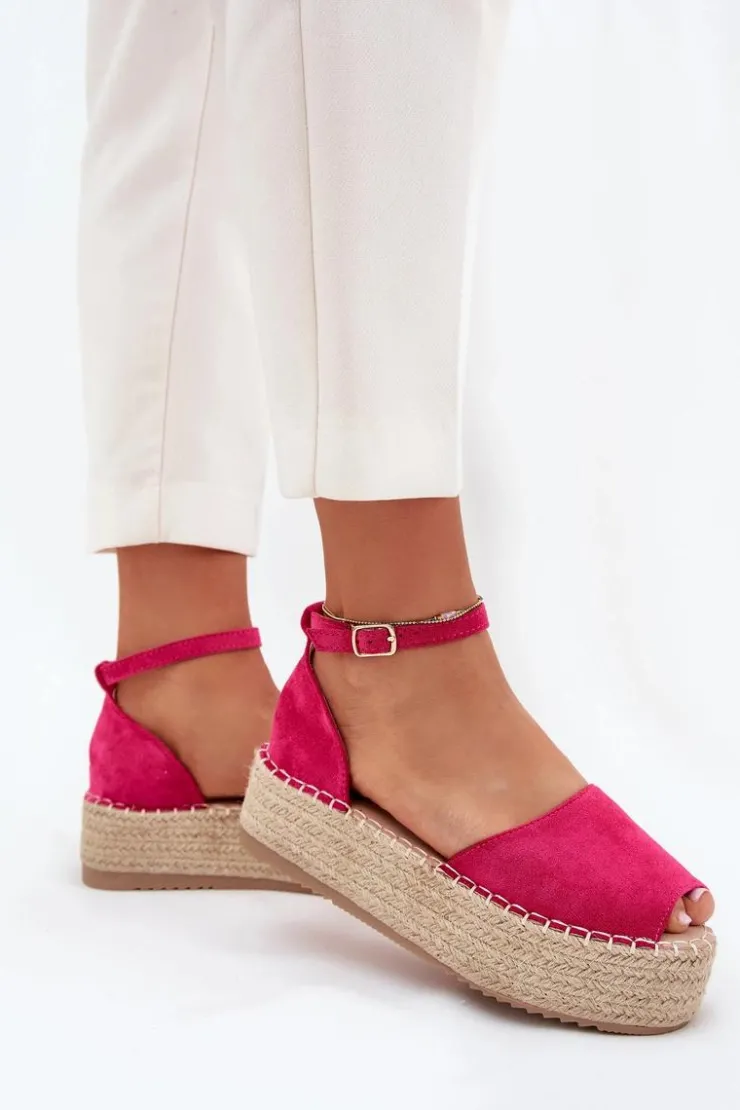 Online Boto Sandały Espadryle Damskie Na Platformie Z Plecionką Fuksja Selise Różowy