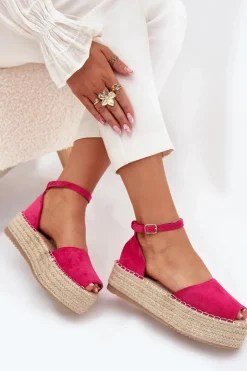 Online Boto Sandały Espadryle Damskie Na Platformie Z Plecionką Fuksja Selise Różowy