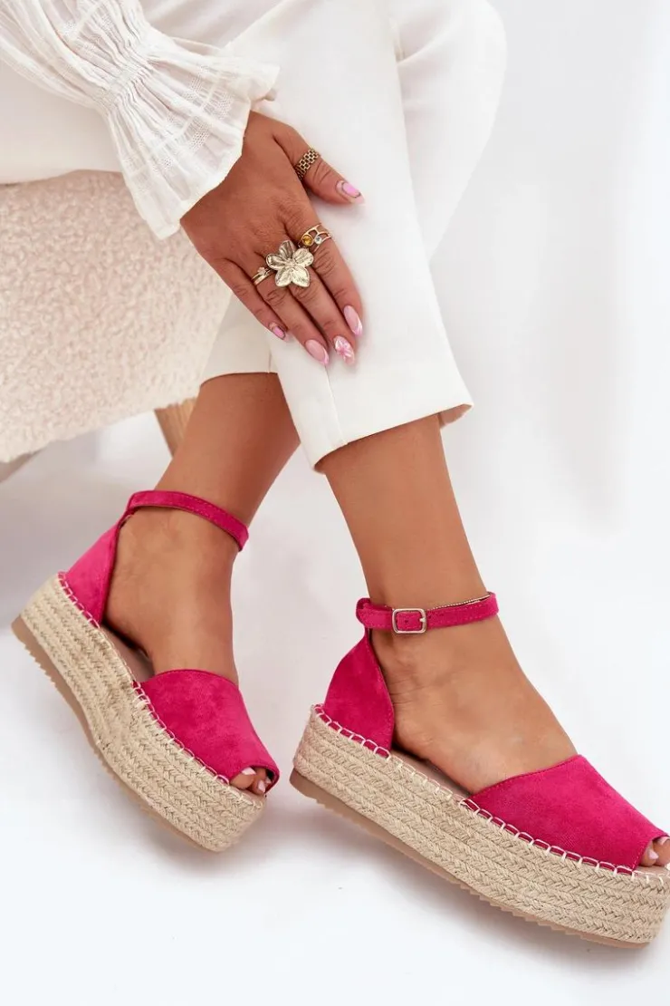 Online Boto Sandały Espadryle Damskie Na Platformie Z Plecionką Fuksja Selise Różowy
