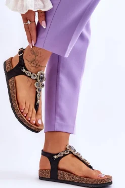 Damskie Boto Sandały Japonki Na Korkowej Platformie Czarne Naomi