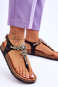 Damskie Boto Sandały Japonki Na Korkowej Platformie Czarne Naomi