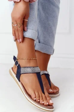 Damskie Damskie buty S.Barski Sandały Japonki Z Cyrkoniami S.Barski 701-12 Granatowe