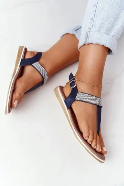 Damskie Damskie buty S.Barski Sandały Japonki Z Cyrkoniami S.Barski 701-12 Granatowe