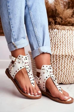 Damskie Boto Sandały Japonki Z Dżetami Lu Boo Białe