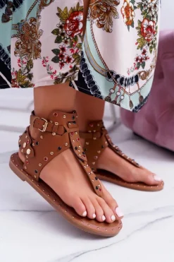 Damskie Boto Sandały Japonki Z Dżetami Lu Boo Camel