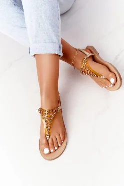 Outlet Boto Sandały Japonki Z Kamieniami Lu Boo Złote