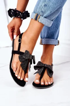 Damskie Boto Sandały Japonki Z Kokardką Lu Boo Czarne