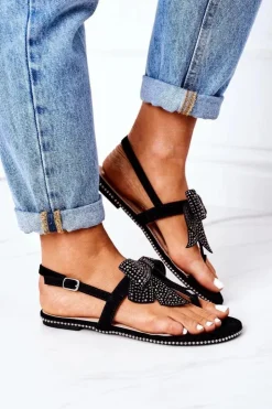 Damskie Boto Sandały Japonki Z Kokardką Lu Boo Czarne