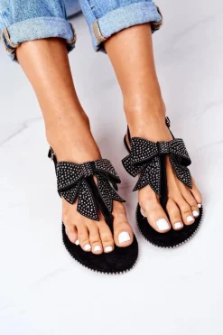 Damskie Boto Sandały Japonki Z Kokardką Lu Boo Czarne