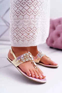 Damskie Boto Sandały Japonki Z Kryształami Lu Boo Różowe