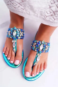 New Boto Sandały Japonki Z Kryształami Lu Boo Niebieskie