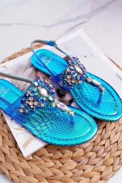 New Boto Sandały Japonki Z Kryształami Lu Boo Niebieskie