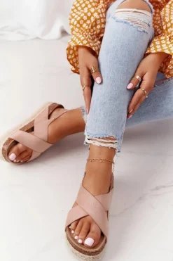 Big Star Shoes Sandały Na Korkowej Platformie Big Star FF274A130 Beżowe