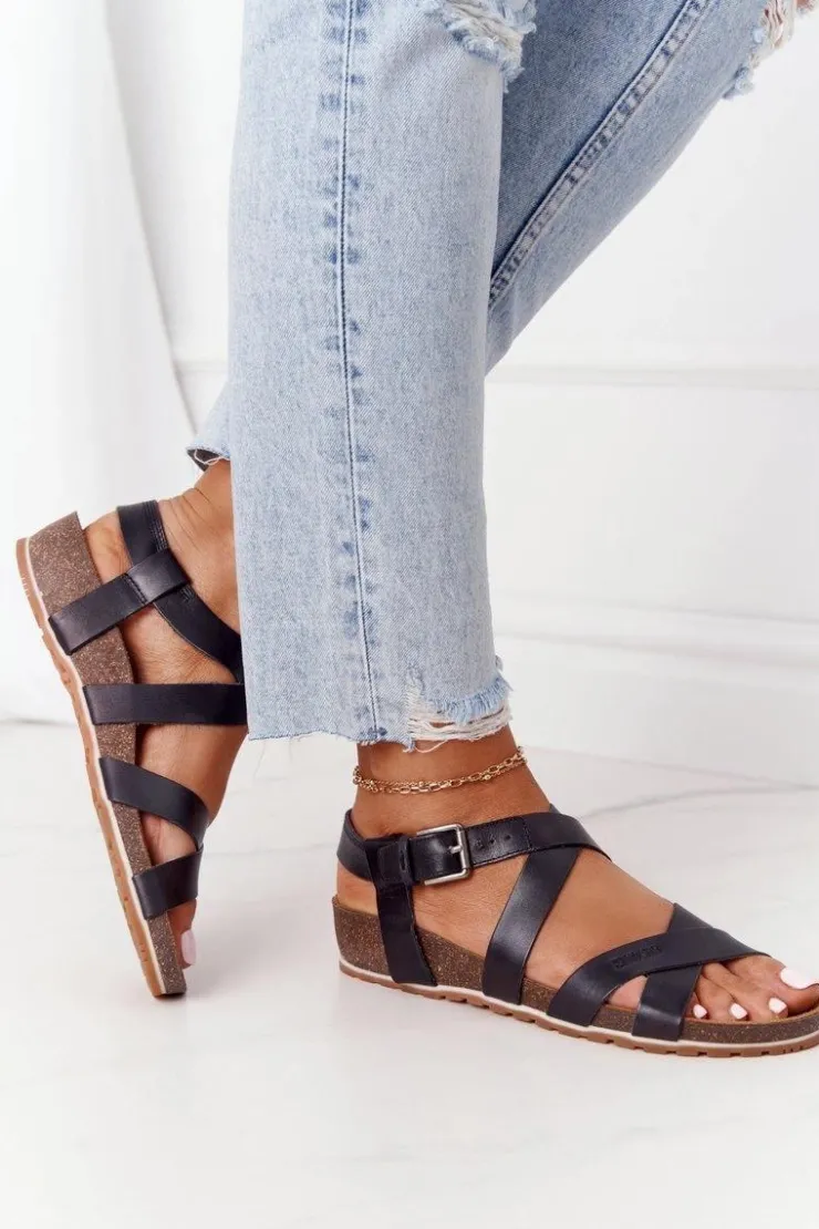 Damskie Big Star Shoes Sandały Na Korkowej Podeszwie Big Star DD274A009 Czarne