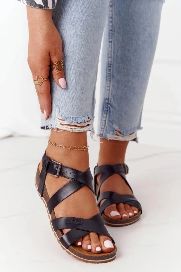 Damskie Big Star Shoes Sandały Na Korkowej Podeszwie Big Star DD274A009 Czarne