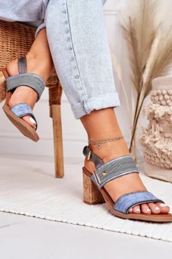 Evento Sandały Na Obcasie*Sandały Na Korkowym Słupku Niebieskie Emmy